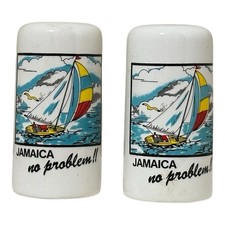 Vintage Jamaica No Problem Sailboat Salt and Pepper Shakers Ceramic Souvenir picture