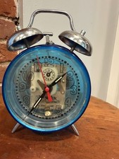 As-Is Vtg Westclox Transparent Blue Wind Up Alarm Clock Skeleton Dial Twin Bell picture