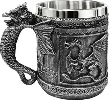 Medieval Roaring Dragon Beer Mug 16oz Stainless Steel Lined Tankard Gothic Gift picture