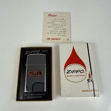 1965 Flat Bottom ZIPPO Slim Lighter Original Box - New Old Stock Yellow Trucking picture