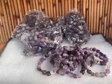 50 Amethyst Tumbled Stone Bracelets Wholesale Lot, Stretch Cord, Healing Jewelry picture