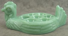 JADEITE GREEN Glass HEN CHICKEN 7-Cup DEVILED EGG HOLDER Serving Dish picture