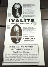 Ivalite Marine Spotlights Vintage Print Ad 1950s Arnolt Boating Supplies Boats picture