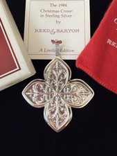 Reed & Barton 1984 Sterling Silver Cross Christmas Ornament Pendant Box & Bag picture