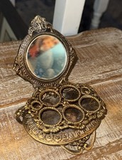 Vintage Celeste Lipstick Holder Goldtone Hollywood Regency Vanity With Mirror  picture