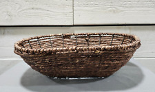 Hand Woven Twisted Corn Husk Oval Basket Dark Brown Wire Support Decor Farm TS4 picture