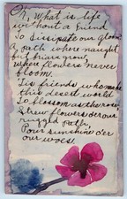 1924 Hand Drawn Painted Art Poem Pink Flower Bethany Nebraska NE Posted Postcard picture