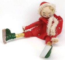Tree Trimmings Christmas Ornament Spun Cotton Fallen Ice Skater Vintage 1950s  picture