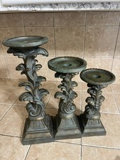 3 Vintage Piller Candle Holder French Heavy Base Resin Antiqued Old World Gothic picture