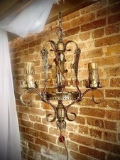 Vintage Wrought Iron Restored 1920's Gothic Ceiling 3 Light Fixture CHANDELIER picture