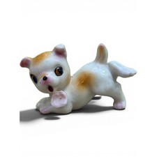Vintage Porcelain Puppy Figurine Japan 1950s Kitsch Pink Flower picture