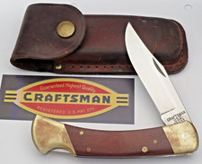 Vintage SEARS CRAFTSMAN USA Lockback Folding Hunter Knife Wood Handles - Unused picture