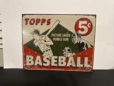 TOPPS PICTURE CARDS BUBBLE GUM BASEBALL Retro Tin Wall Sign - Garage -16x12.5” picture