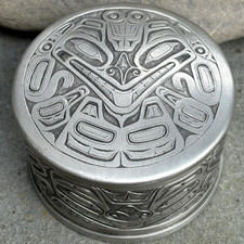 Vintage BOMA Pacific Northwest Coast First Nations Haida Bear Pewter Trinket Box picture
