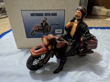 Vintage Man on Motorcycle Road Warrior Large Sculpture -Harley Davidson Style picture
