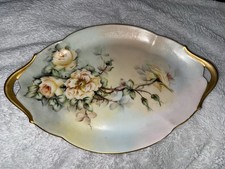 Antique T&V Limoges France Hand Painted Handled Celery Dish Serving Platter Rose picture