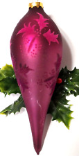 Vintage Glass Christmas Teardrop Ornament RED Burgundy Wine Textured Stenciled picture