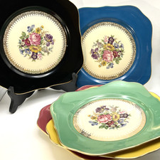 RARE Vtg Set of 5 1930s Rosenthal Hand Painted Square Plates Made in Bavaria picture