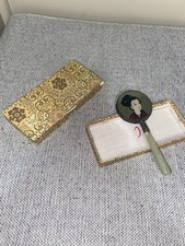 Vintage Chinese Hand Mirror with Pale Celadon Jade Handle & Original Box picture
