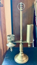 Antique Victorian Era Brass Oil Parlor Lamp with Match Holder Circa 1910-1920s picture