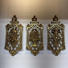 VTG Dart Industries Syroco Homco Gold 3 Wall Plaques floral Hollywood regency picture