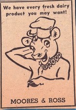 Vintage 1940s 1950s Moores & Ross Dairy Ad Card Columbus Ohio Cow Chef Ephemera picture