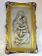 Vintage Florentine Madonna & Child 3D Resin Wall Plaque Gold Silver Tone 16