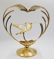 Hummingbird Framed in Heart 24K Gold Plated w Australian Crystals in Wings picture