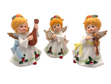 Vintage Homco Porcelain Christmas Angel Figurines Set of 3 Insturments picture