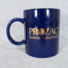 Vintage 90s Ceramic Prozac Coffee Mug Blue Promotional Advertising Linyi picture