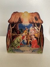 Vintage 50s 60s 3D Pop Up Christmas Card Nativity Angels Religious Scene picture