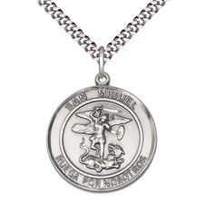 Pewter San Miguel Arcangel Catholic Medal Pendant Necklace 24