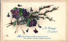 Vintage 1922 Easter Postcard Floral Bell & Pussy Willows Embossed picture