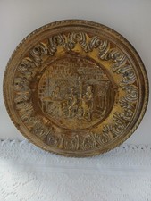 Vintage Repousse Brass Wall Plate Ye Olde Tavern Scene England picture