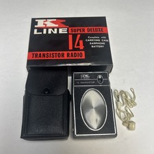 Vintage K LINE 14 TRANSISTOR POCKET RADIO WITH LEATHER CASE 
