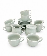 18 Pc Lot Of Chinese Celadon green Koi fish handled cups Saucers Sugar Creamer picture
