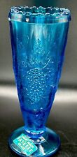 Vintage Hand Made Fayette Blue Glass Westmoreland? Panel Grape Footed 6.5” Vase. picture