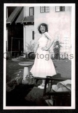 YOUNG WOMAN PRETTY FORMAL DRESS HAND HIP WILD HAIR OLD/VINTAGE PHOTO- J180 picture