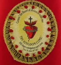 Antique SACRED HEART OF JESUS Scapular Catholic XLARGE Badge France Pius IX 1877 picture