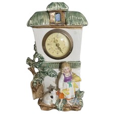 Antique German Porcelain Working Clock Girl & Dog Figural Mercedes 10