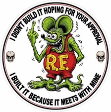 RAT FINK RAT ROD HOT ROD BIKER MOTORCYCLES TOOLS GUNS STICKER 4in. picture
