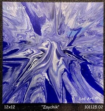 “Zaychik” - 12x12 Original Blue Spin Art Painting on Canvas - OOAK Unframed  picture