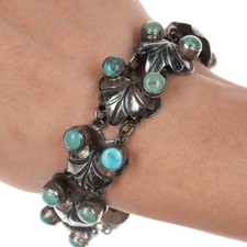 c1940's Mexican Art Deco Sterling and turquoise large bracelet picture