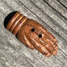 Carved Wooden Hand Button Vintage Unusual Wood Button NOS 1-9/16