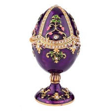 QIFU Vintage Style Hand Painted Purple Faberge Egg Style Trinket Box with Ric... picture