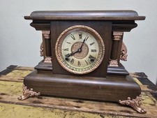 Antique E N Welch Nicolini 8 Day Wood Mantel Clock Chime - 16x12 Parts or Repair picture
