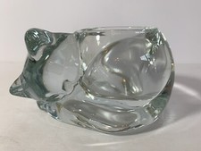Sleeping Cat Kitty Clear Glass Votive Candle Holder picture