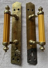 Antique Russian Imperial Door Handles Tula Brass Yellow Bakelite Inserts Pair picture