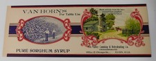 Vintage Van Horn's Pure Sorghum Syrup Can Label Engin,Illinois picture