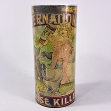 Vintage International Louse Killer Poultry Chicken Tin Can Paper Label UNOPENED picture
